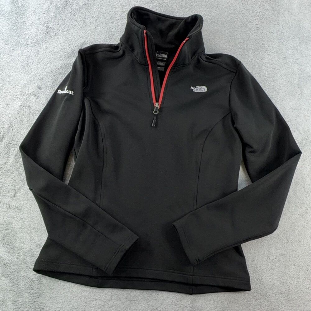 The North Face Womens Quarter Zip Pullover Black Stretch Knit Ski Steamboat
